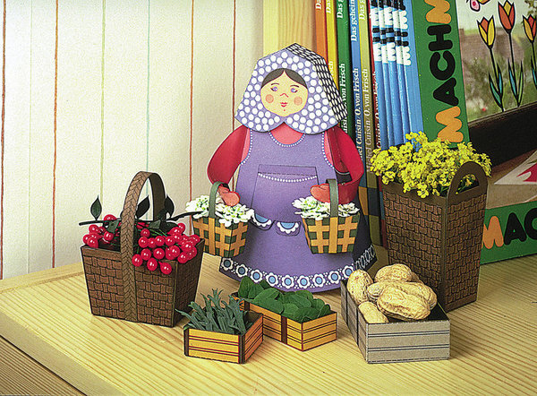 Schreiber-Bogen Marktfrau mit Körbchen und Kisten Karton - Modellbau